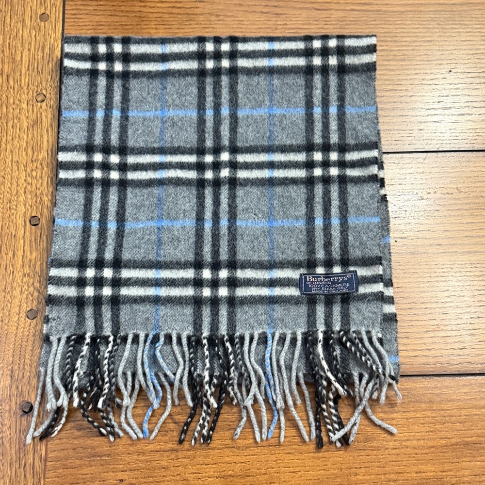 Burberry Black Blue and Gray Checkered Scarf